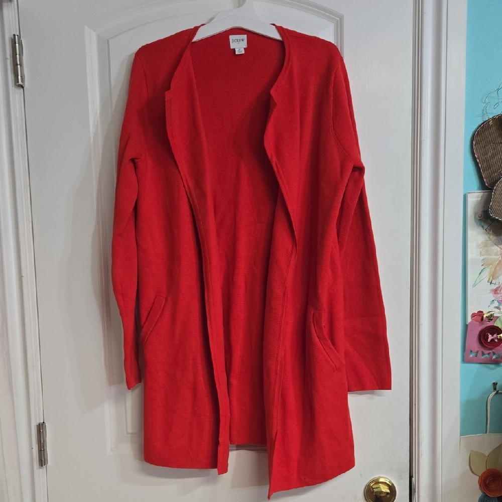 ๐J. Crew Women's Vibrant Red Cardigan Small Pockets - Picture 2 of 9